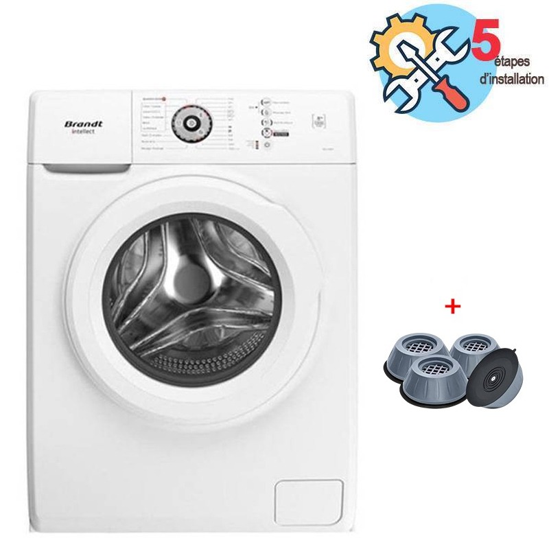 Brandt Lave Linge Frontal BAL62WW 6 Kg + Pack 4 Tampons Anti-Vibration