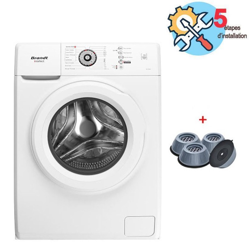 Brandt Lave linge Frontal BAL72WW 7kg + Pack 4 Tampons Anti-Vibration