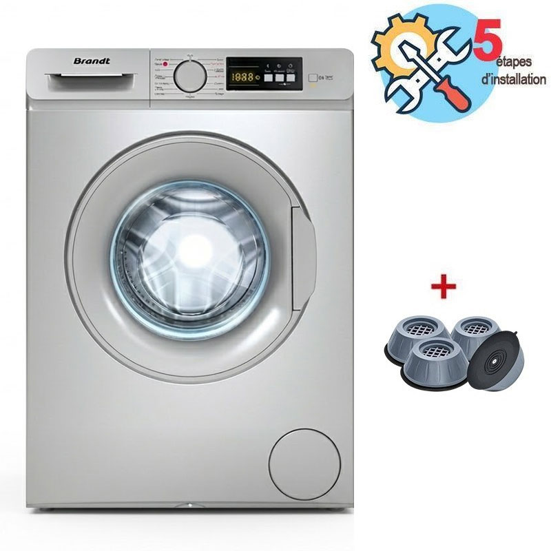 Brandt Lave Linge Frontal BLF615S 6kg + Pack 4 Tampons Anti-Vibration