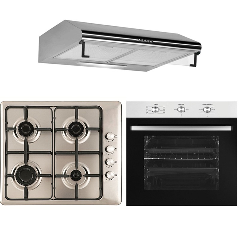 Pack Électroménager FRANCO Four Encastrable + Plaque de Cuisson + Hotte Inox