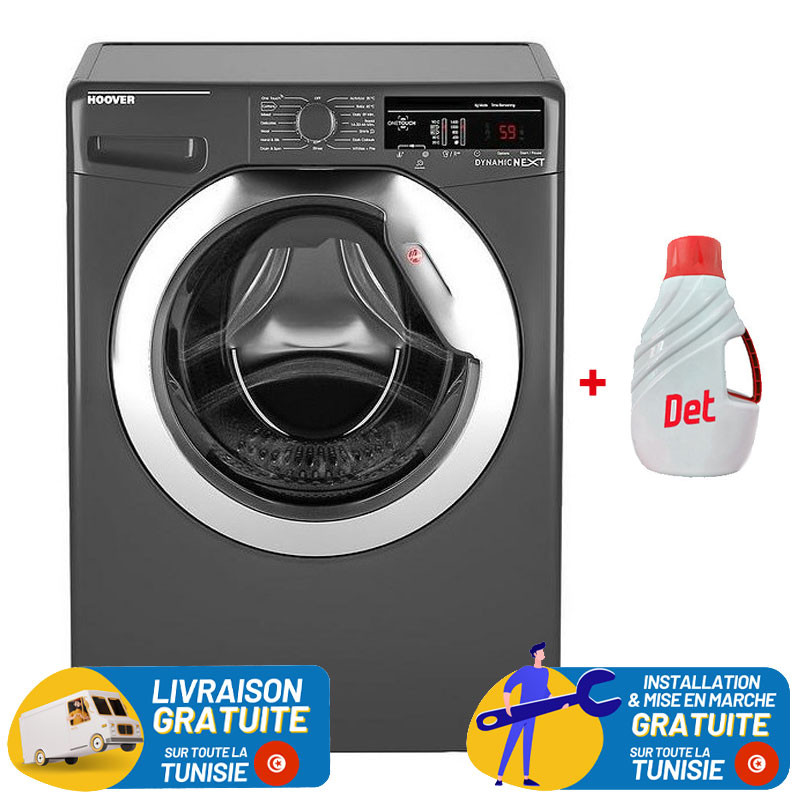Smart Hoover 9 KG Nettoyage Vapeur Chrome + Produit Lessive DET 1 Litre
