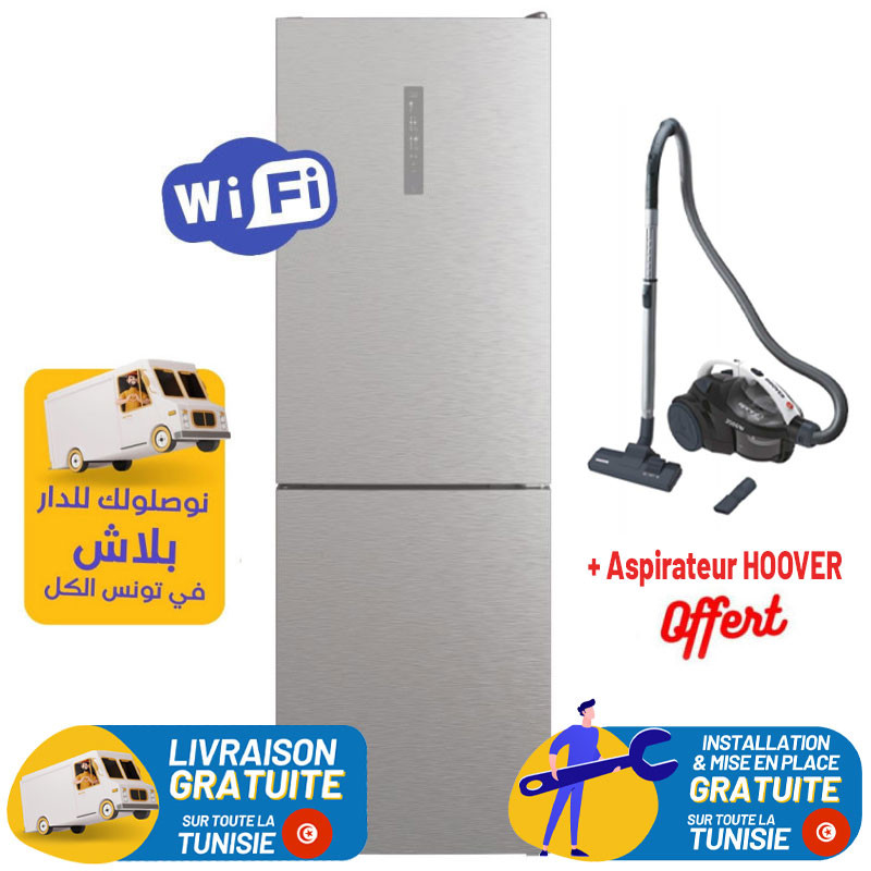 Hoover No Frost Combiné 341 Litres INOX