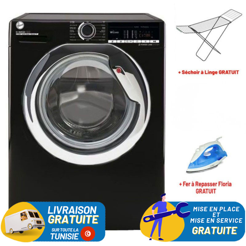 Hoover Linge Hoover H-WASH 300 LITE 10.5 KG Smart 1400 Trs + Séchoir À Linge + Fer À Repasser FLORIA